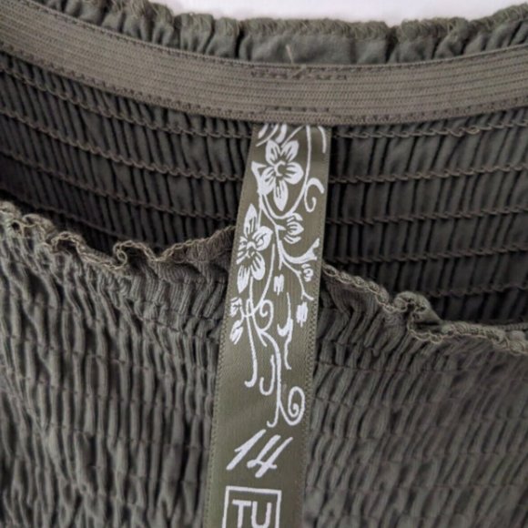 Maxi dress size 14 Khaki Green Strapless/ Shoestring Straps Elasticated bodice - Picture 5 of 6